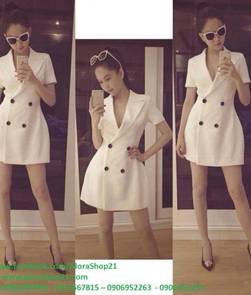 Đầm chữ A cổ vest hàng cao cấp chuẩn đẹp như Ngọc Trinh - DN362