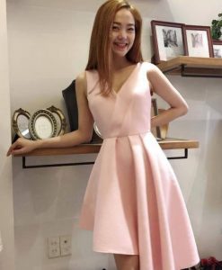 Đầm xòe đuôi cá xếp ly hồng pastel như Minh Hằng - DN375