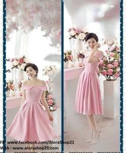 Đầm xòe hồng bẹt vai chân váy xòe quyến rũ sành điệu - DN389