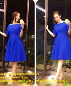 Đầm xòe cổ thuyền thiết kế tay lỡ giống Phương Trinh - DN394