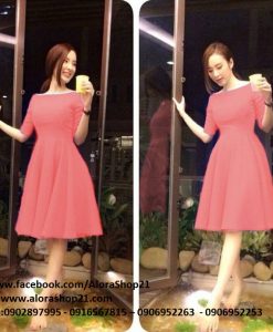 Đầm xòe cổ thuyền thiết kế tay lỡ giống Phương Trinh - DN394
