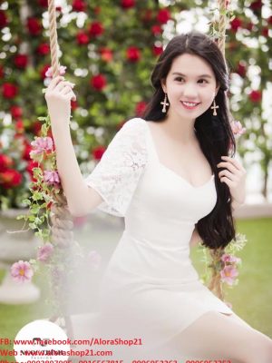 Đầm chữ A đẹp với thiết kế tay ren của Ngọc Trinh - DN46