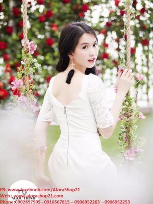 Đầm chữ A đẹp với thiết kế tay ren của Ngọc Trinh - DN46