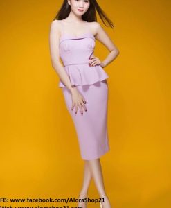 Đầm 2 dây nhuyễn màu tím nhạt Peplum đẹp như Ngọc Trinh - DN99