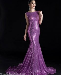 Đầm dạ hội kim sa đổ lưng sau gợi cảm tôn dáng - D363