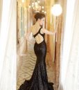 Đầm dạ hội kim sa lệch vai hở lưng sexy ôm body tôn dáng – D366