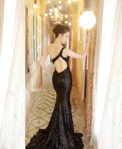 Đầm dạ hội kim sa lệch vai hở lưng sexy ôm body tôn dáng - D366