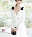 Đầm chữ A cut out trắng phối đen như Ngọc Trinh - DN262