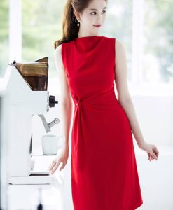 Đầm đỏ Ngọc Trinh thiết kế dáng chữ A dài tuyệt đẹp - DN278