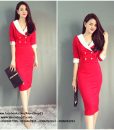 Váy ôm công sở đủ màu cổ cách điệu giả vest - DN402
