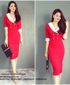 Váy ôm công sở đủ màu cổ cách điệu giả vest - DN402