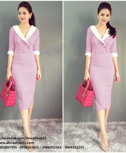 Váy ôm công sở đủ màu cổ cách điệu giả vest - DN402