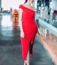 Đầm body lệch vai xẻ đùi tôn dáng như Hoàng Oanh - DN403