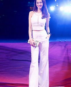 Set áo croptop phối lưới và quần dài ống suông - J71