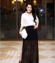 Set áo sơ mi và chân váy xẻ tà xuyên thấu xinh như Chi Pu - J74