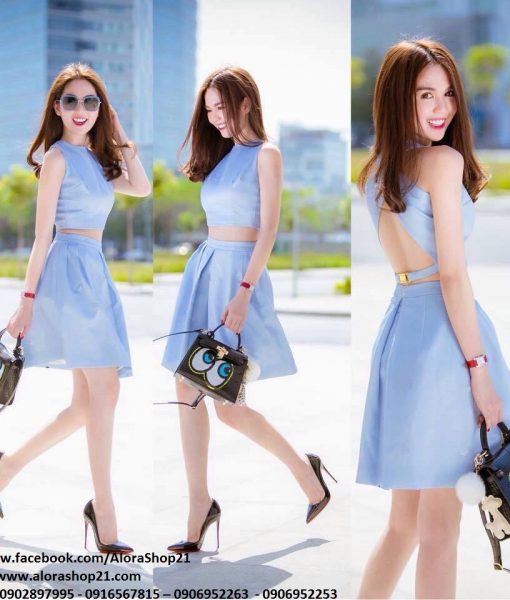 Set áo crop top hở lưng và chân váy xinh xắn như Ngọc Trinh – JN40