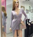 Váy dạ hội dài tay khoét ngực sâu ôm body sexy tôn dáng - D380