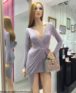 Váy dạ hội dài tay khoét ngực sâu ôm body sexy tôn dáng - D380