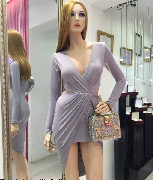 Váy dạ hội dài tay khoét ngực sâu ôm body sexy tôn dáng – D380