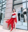 Đầm voan đỏ hai dây xẻ tà nhẹ nhàng quyến rũ -D384