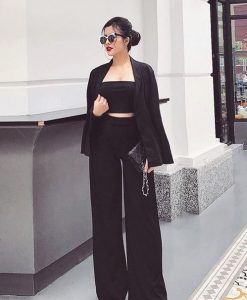 Set áo crop top và quần ống suông ôm body tôn dáng - J79