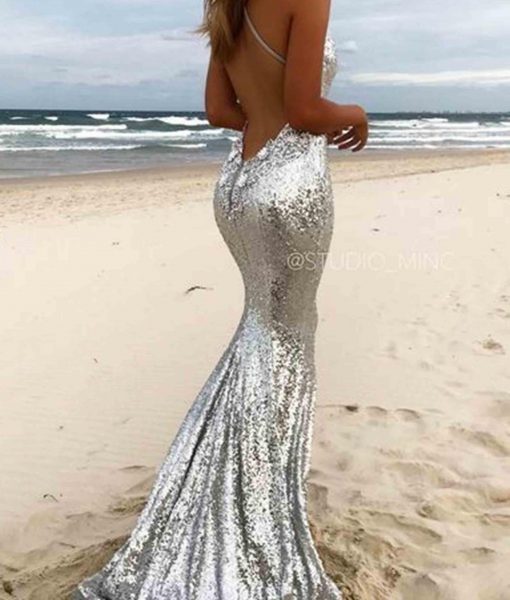Đầm kim sa hai dây hở lưng sexy sang trọng quyến rũ - D390