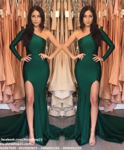 Đầm dạ hội lệch vai phối tay dài trẻ trung sang trọng