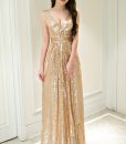 Đầm dạ hội vàng kim sa cao cấp quý phái sang trọng - D406