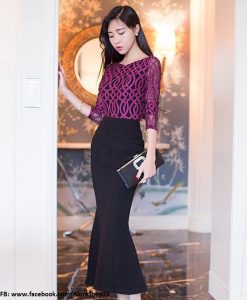 Chân váy đuôi cá dáng dài xếp li thân trước cao cấp – VD01