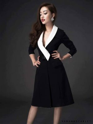 Đầm vest trắng phối đen sang trọng lịch lãm