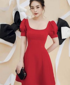 Đầm xoè tiểu thư tay con cổ U trẻ trung - DN438
