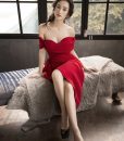 Đầm body đỏ trễ vai sexy quyến rũ-DN440