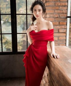 Đầm body đỏ trễ vai sexy quyến rũ-DN440