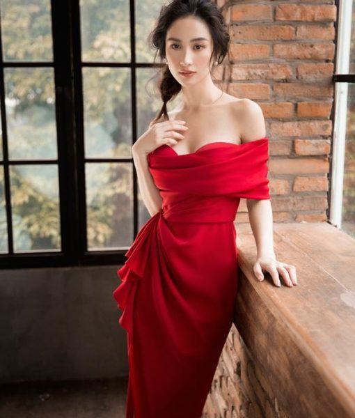 Đầm body đỏ trễ vai sexy quyến rũ-DN440