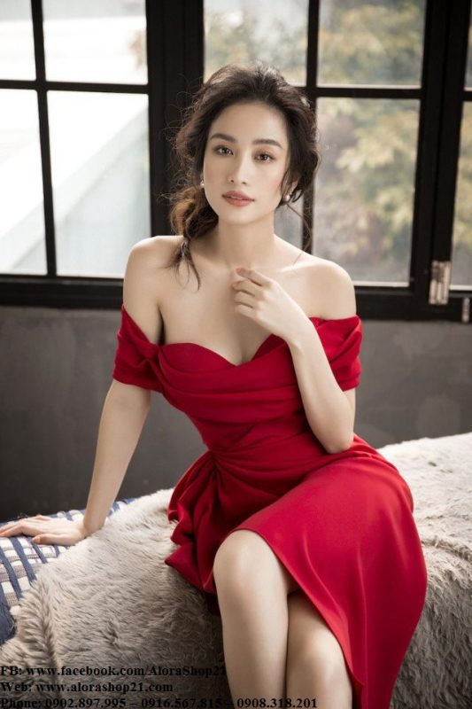Đầm body đỏ trễ vai sexy quyến rũ-DN440