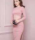 Đầm ôm body kiểu hở eo thon phối tay dài - DN451