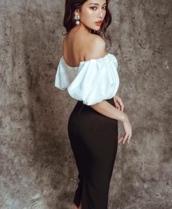Đầm ôm body kiểu vai ngang tay con phồng - DN447