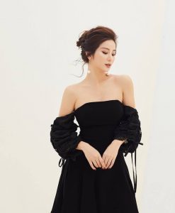 Đầm xoè kiểu cúp ngực tay dài phối ren sang trọng - DN448