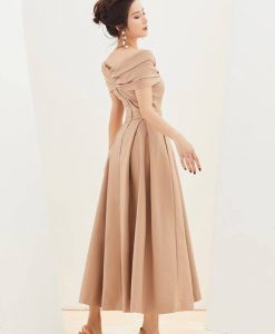 Đầm xoè dài kiểu vai ngang xếp ly nhẹ nhàng sang trọng - DN446