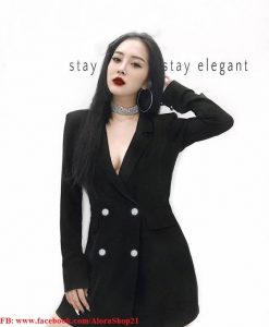 Đầm suông kiểu vest tay dài hở ngực sâu gợi cảm - DN458