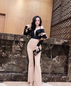 Set thiết kế kiểu áo tay dài voan kiếng quần ống loe - J100