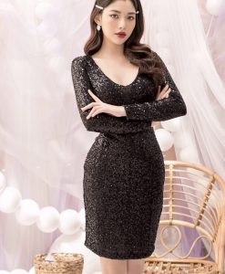 Đầm kim sa tay dài ôm body tôn dáng - DN466