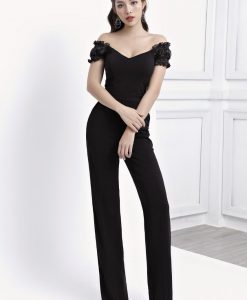 Jumpsuit kiểu hở vai tay voan kiếng quần ống suông - J110