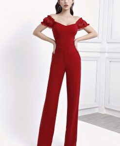 Jumpsuit kiểu hở vai tay voan kiếng quần ống suông - J110