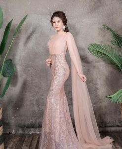 Đầm dạ hội kim sa thiết kế đuôi cá ôm body tôn dáng - D481