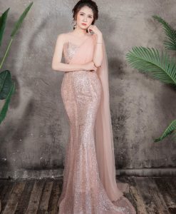 Đầm dạ hội kim sa thiết kế đuôi cá ôm body tôn dáng - D481