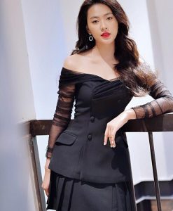 Đầm vest đen thiết kế tay lưới cao cấp sang trọng - DN477