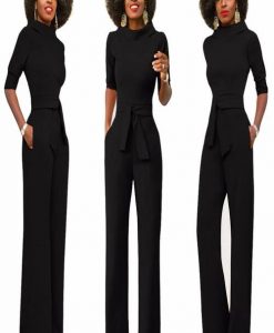 Jumpsuit dài tay cổ trụ đính nơ eo sành điệu - J125