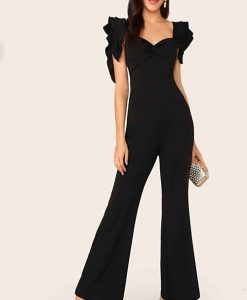 Jumpsuit đen thiết kế tay cánh tiên hở lưng ôm dáng - J115