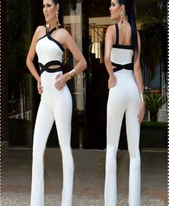 Jumpsuit hai màu cổ yếm hở eo tôn dáng - J120
